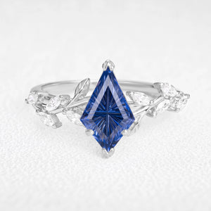 Theodora’s Cerulean | Kite Fantasy-Cut Royal Blue Sapphire Foliage Engagement Ring