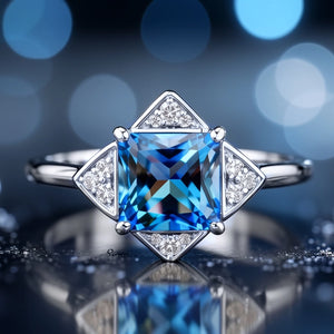 Diana's Grace | 1CT Vintage Princess Cut Blue Sapphire  Ring.