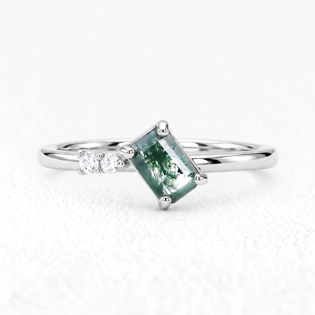 Isadora’s Meadow | Emerald Moss Agate & Moissanite Engagement Ring