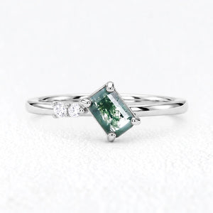 Isadora’s Meadow | Emerald Moss Agate & Moissanite Engagement Ring