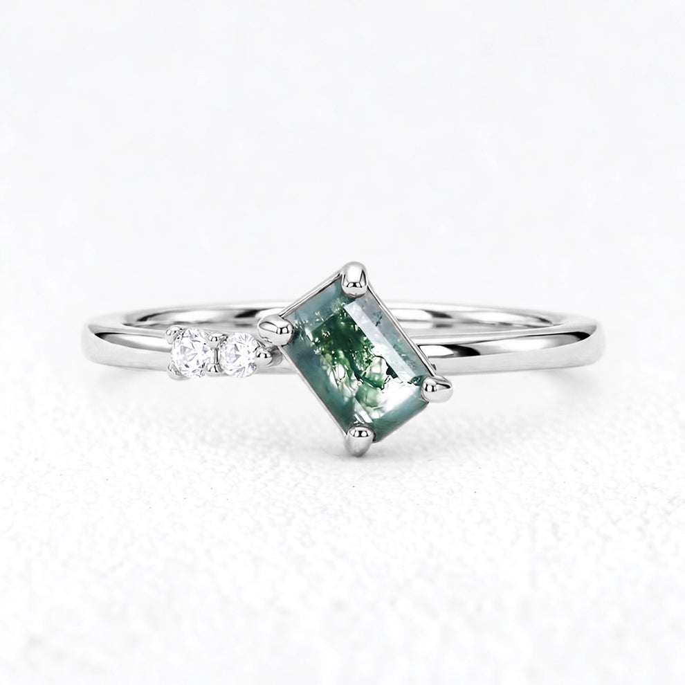 Isadora’s Meadow | Emerald Moss Agate & Moissanite Engagement Ring