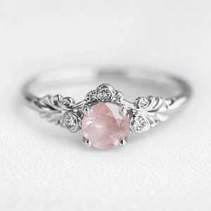Aurelia’s Blossom | Round Rose Quartz Floral Halo Ring