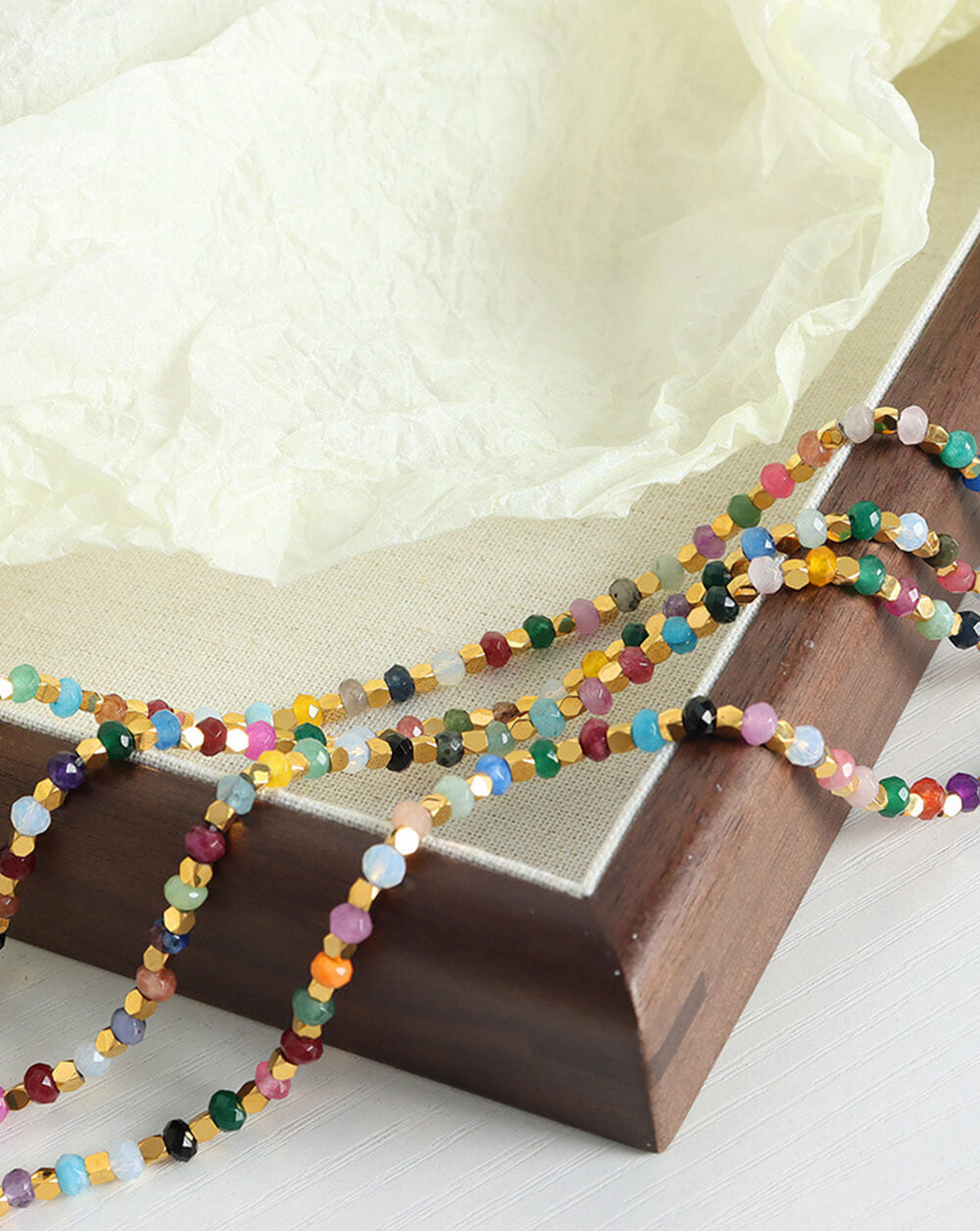 Rainbow Bead Necklace with Natural Stone