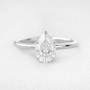 1.0ct Pear Shaped Moissanite Classic Solitaire Ring