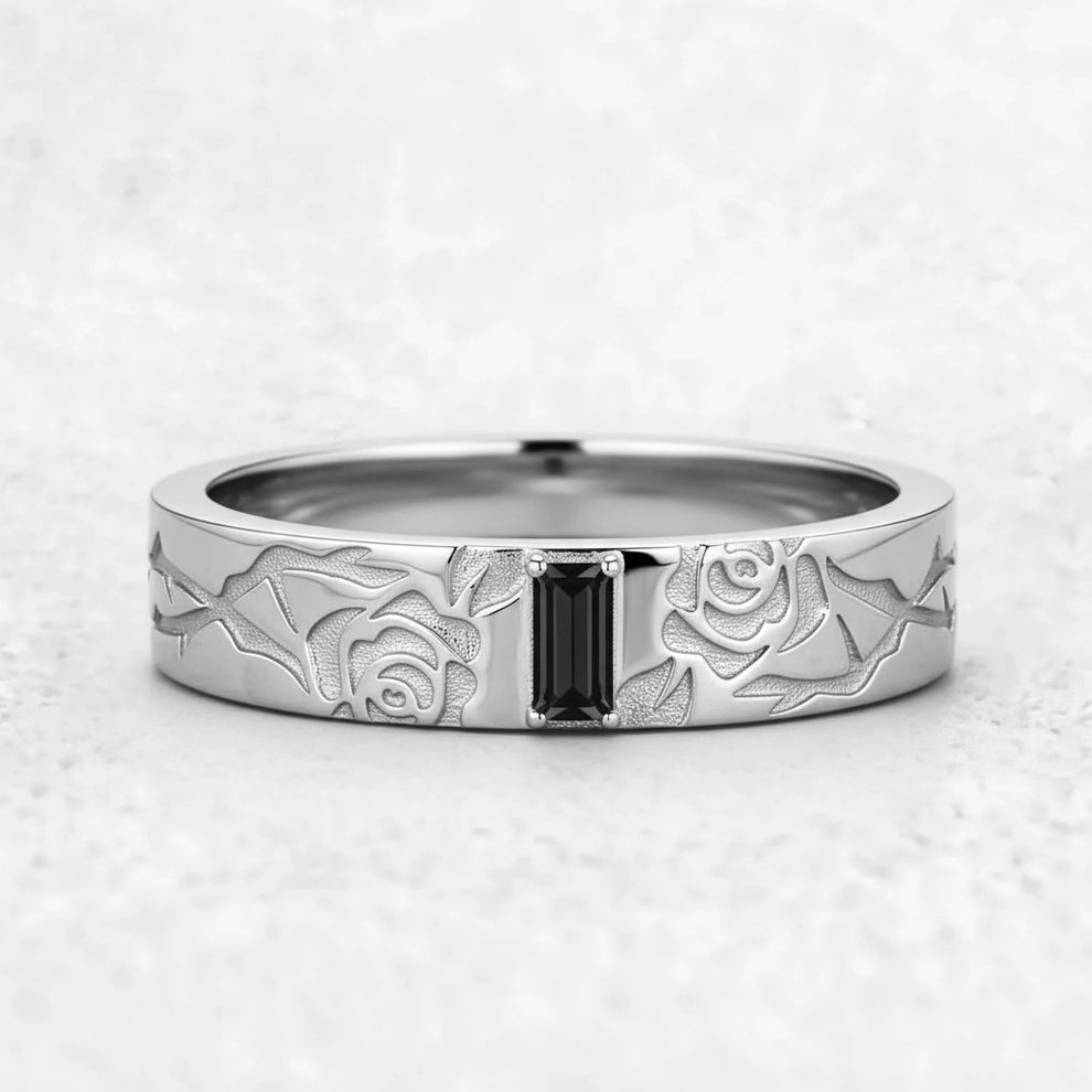 Thorn & Rose | Rectangular Black Diamond Men's Band.