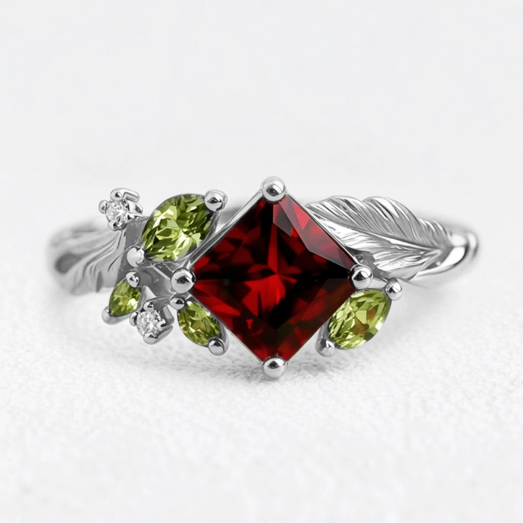Aurelia’s Vine | Square Garnet Engagement Ring
