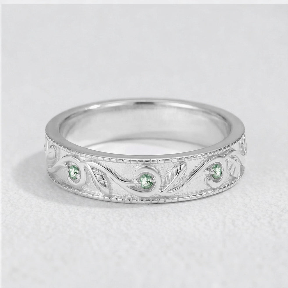 Daphne’s Canopy | Oval Cut Green Moss Agate Cluster Couple Ring Set.