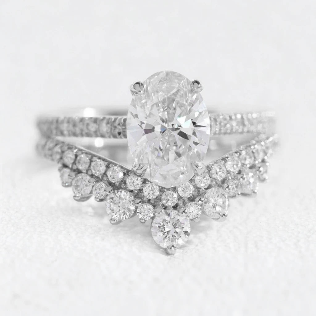 Grace’s Tiara | Vintage Oval Cut Lab Diamond Bridal Set 2pcs