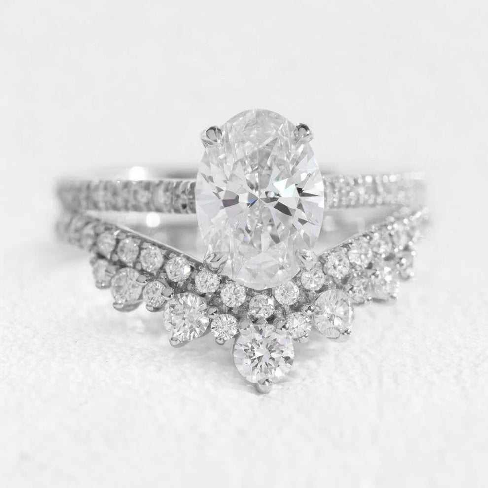 Grace’s Tiara | Vintage Oval Cut Lab Diamond Bridal Set 2pcs