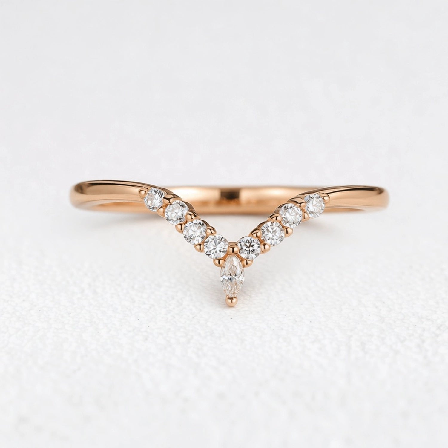 Celine’s Radiance | Round Diamond Half Eternity Chevron Wedding Band