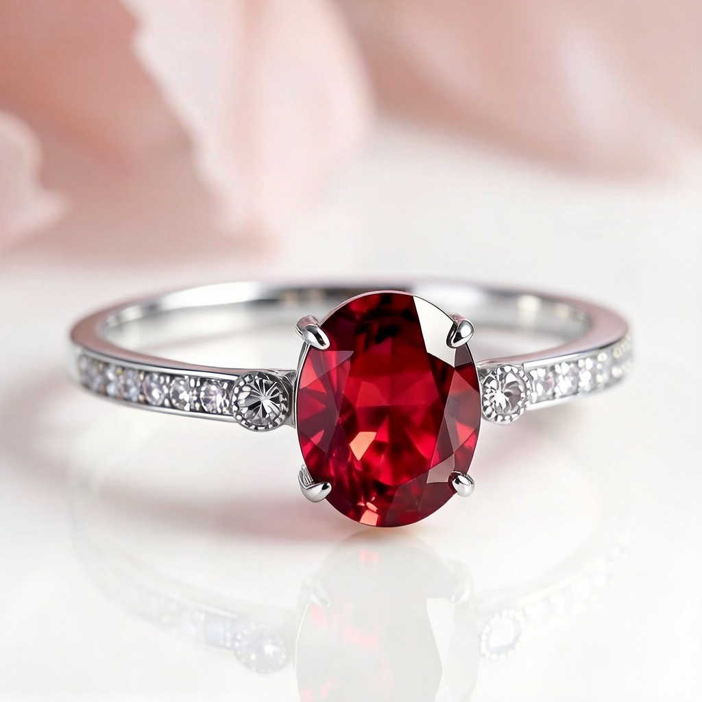 Iris’s Blaze | 2CT Oval-Cut Red Gemstone Ring.