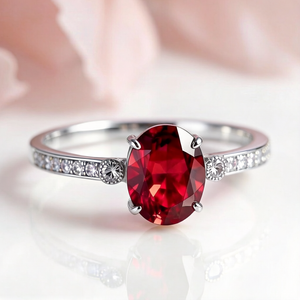 Iris’s Blaze | 2CT Oval-Cut Red Gemstone Ring.