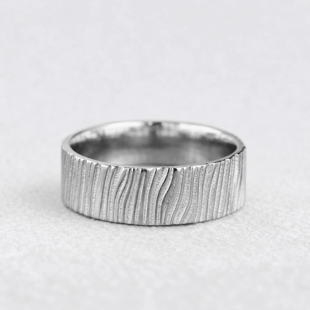 Oak Grain | 7MM Hand-Carved Wood Texture Men’s Wedding Band.