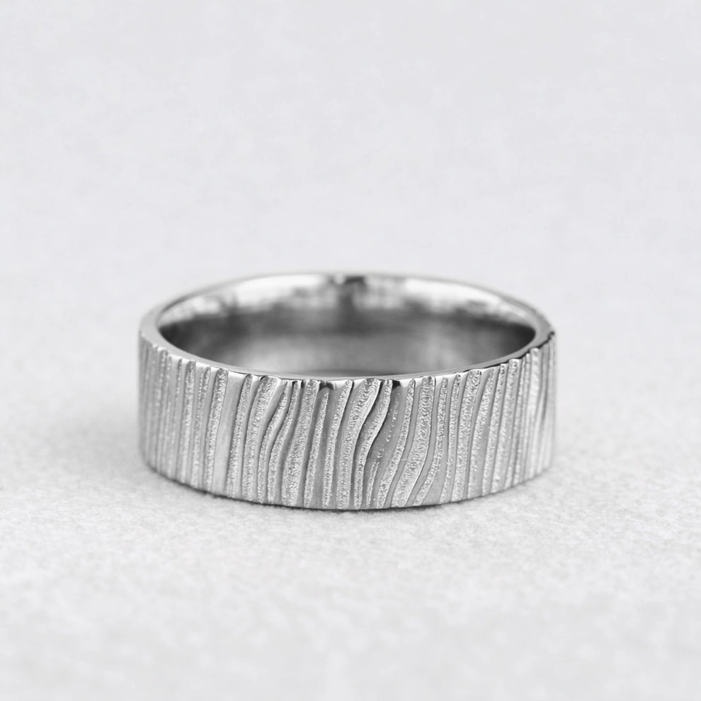Oak Grain | 7MM Hand-Carved Wood Texture Men’s Wedding Band.
