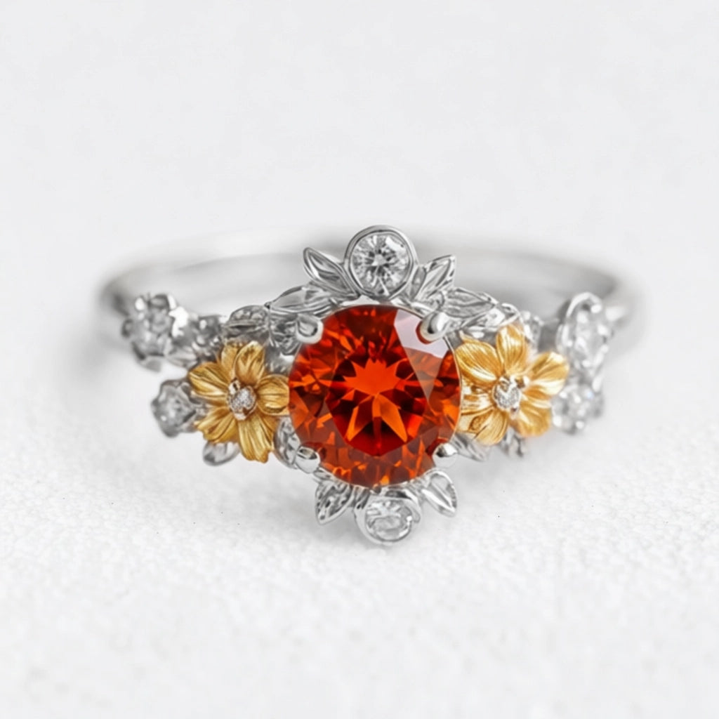 Eve's Garden Mandarine Garnet Engagement Ring, Mandarine Orange Garnet ring.