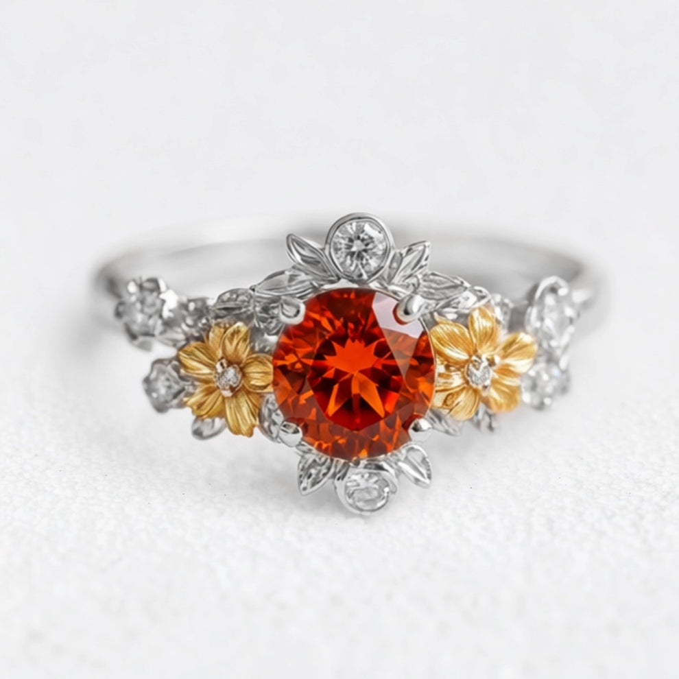 Eve's Garden Mandarine Garnet Engagement Ring, Mandarine Orange Garnet ring.