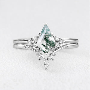 Cassandra’s Glade | Kite Cut Moss Agate & Chevron Bridal Duo
