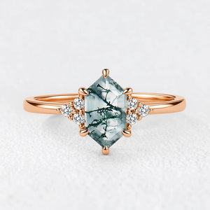Isadora’s Grove | Vintage Hexagon Moss Agate Engagement Ring