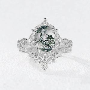 Charlotte’s Heritage | 2CT Vintage Oval Moss Agate Grand Bridal Set 2pcs