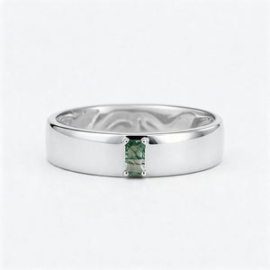Moss Trace | Inner Engraved Moss Agate Men's Wedding Band.