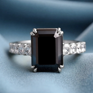 Selene's Mystique | 2CT Emerald Cut Black Gemstone Ring.