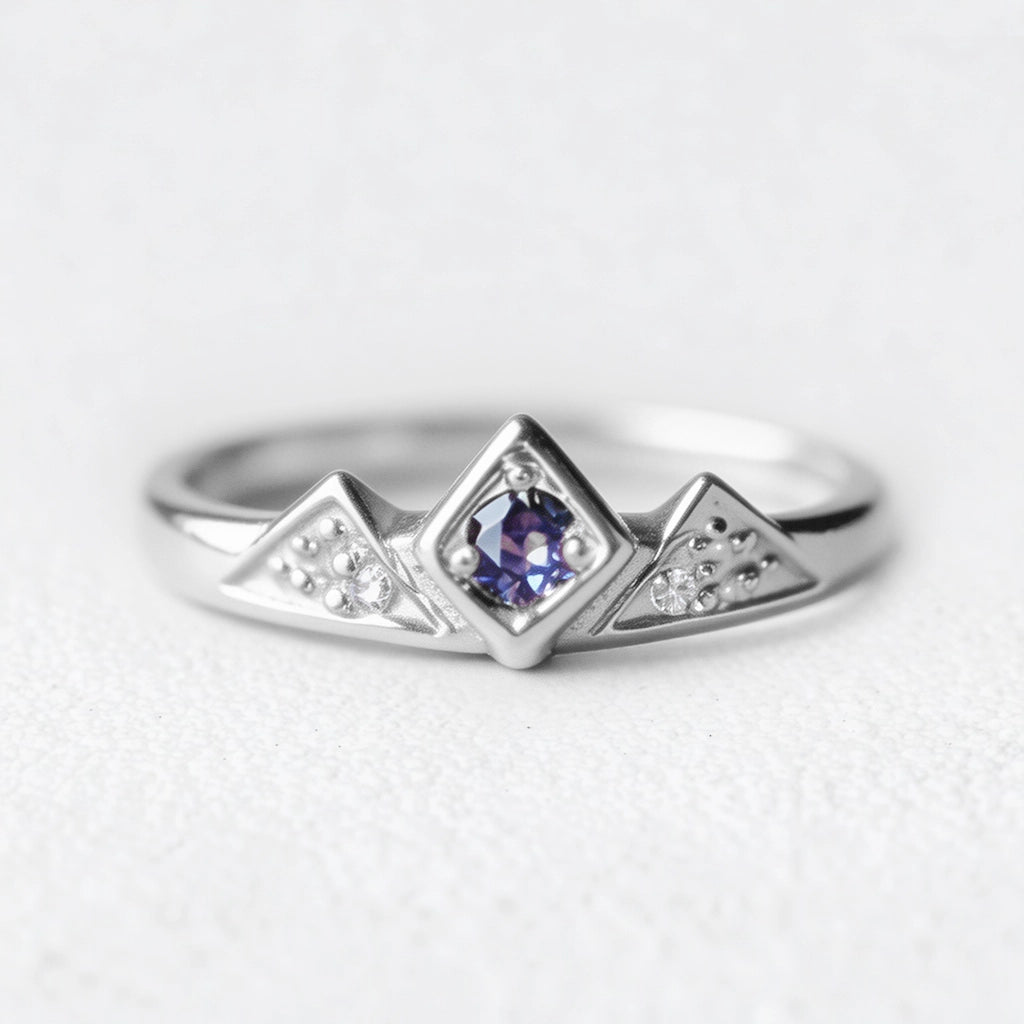 Eclipse Tiara Alexandrite Diamond Ring, Eclipse Tiara Ring, Mountain Wedding Ring.