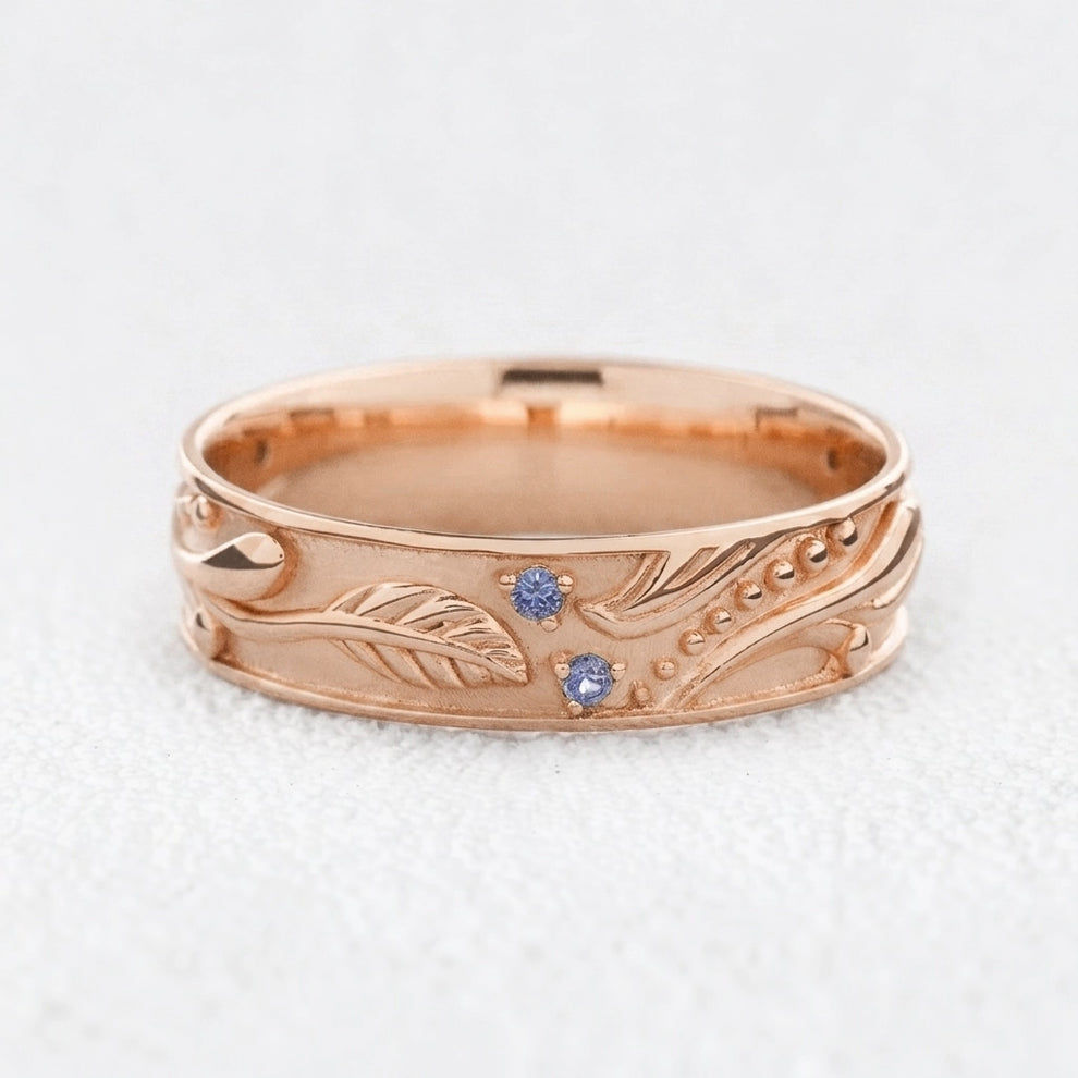 Callisto Dew | Sapphire-Dotted Vine Men's Wedding Band.
