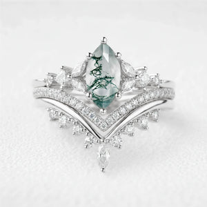 Sylvie’s Convergence | Marquise Moss Agate Chevron Trio Bridal Set