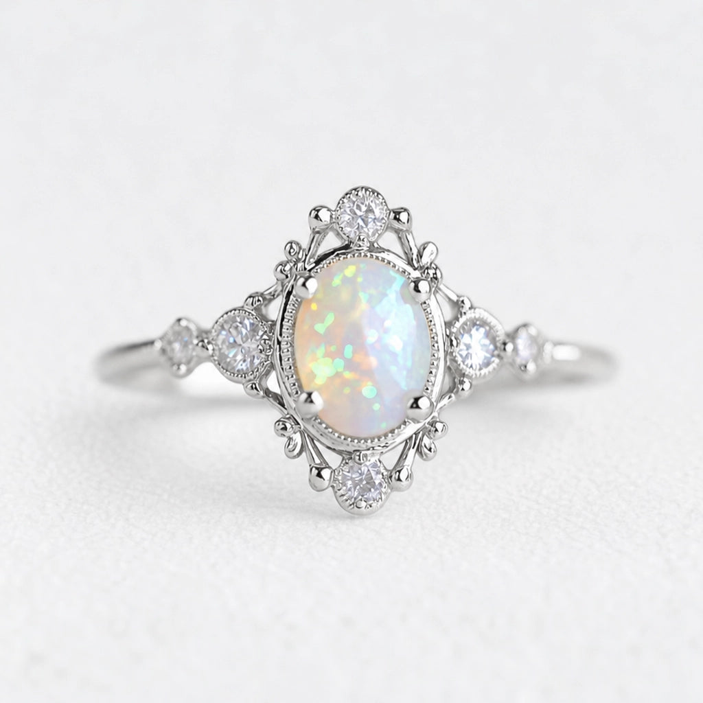 Aurora’s Mirage | Vintage Oval Opal Engagement Ring.
