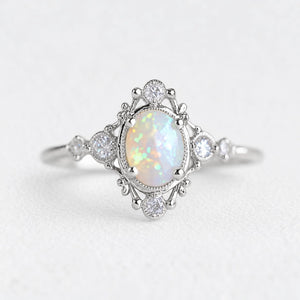 Aurora’s Mirage | Vintage Oval Opal Engagement Ring.