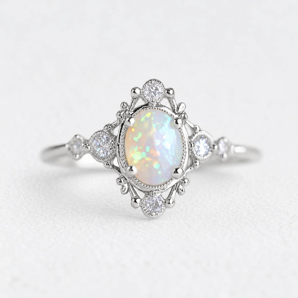 Aurora’s Mirage | Vintage Oval Opal Engagement Ring.
