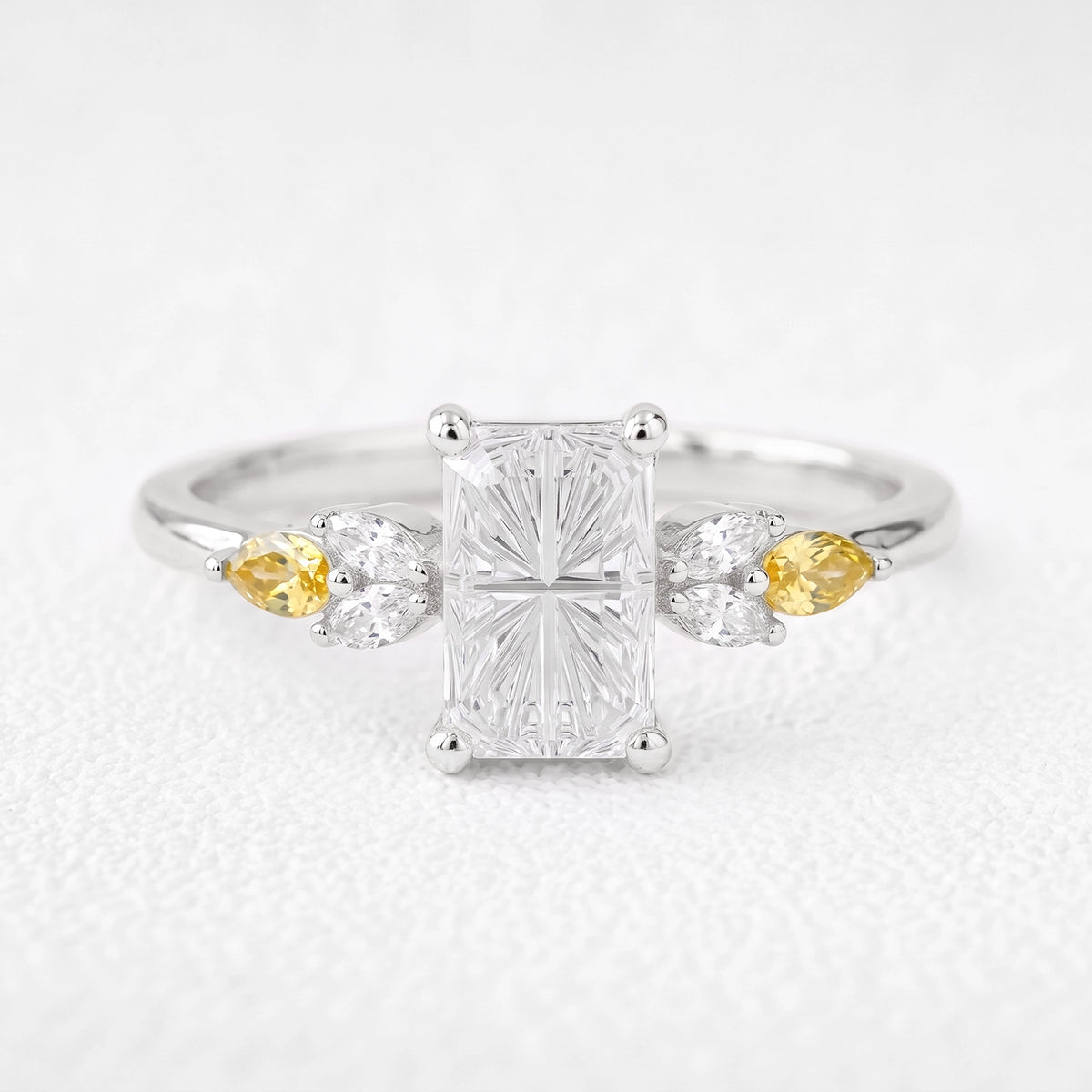Joséphine’s Parterre | Fantasy-Cut Rectangular White Sapphire Cluster Engagement Ring