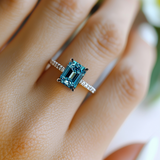 Camellia 3CT Emerald Cut Moissanite Ring