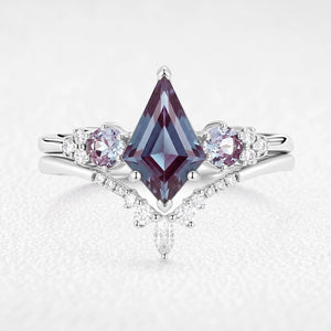 Sylvie’s Frond | Kite Cut Alexandrite Cluster Chevron Bridal Set 2pcs