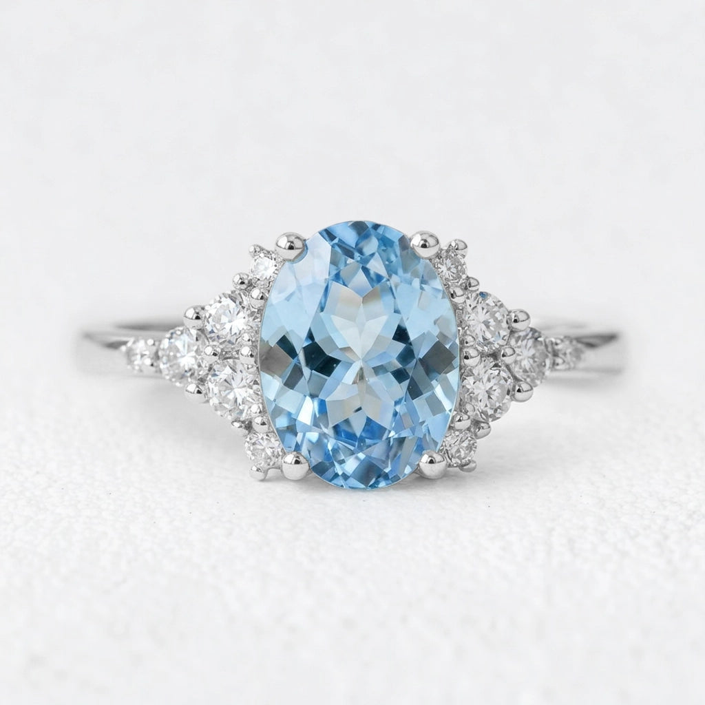 Celeste’s Tide | 2CT Oval Aquamarine Solitaire Engagement Ring