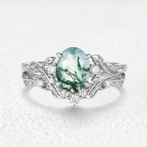Rosalind’s Arbor | Oval Cut Moss Agate Leaf Branch Bridal Set 2pcs.