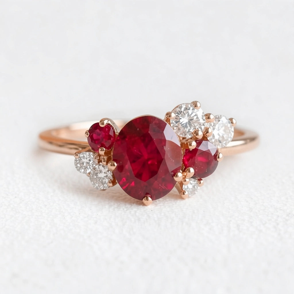 Dainty 1CT Oval Cut Ruby Halo Engagement Ring.