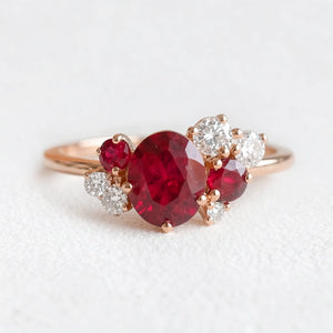 Dainty 1CT Oval Cut Ruby Halo Engagement Ring.