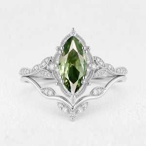 Marguerite’s Laurel | Marquise Green Sapphire Vine Bridal Duo