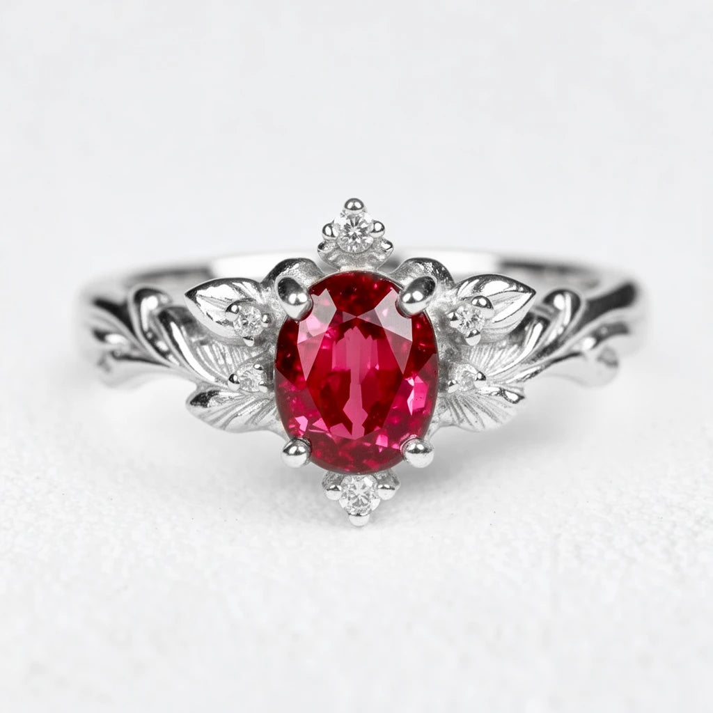 Aurora's Ember | 1.5CT Oval Ruby Vintage Engagement Ring