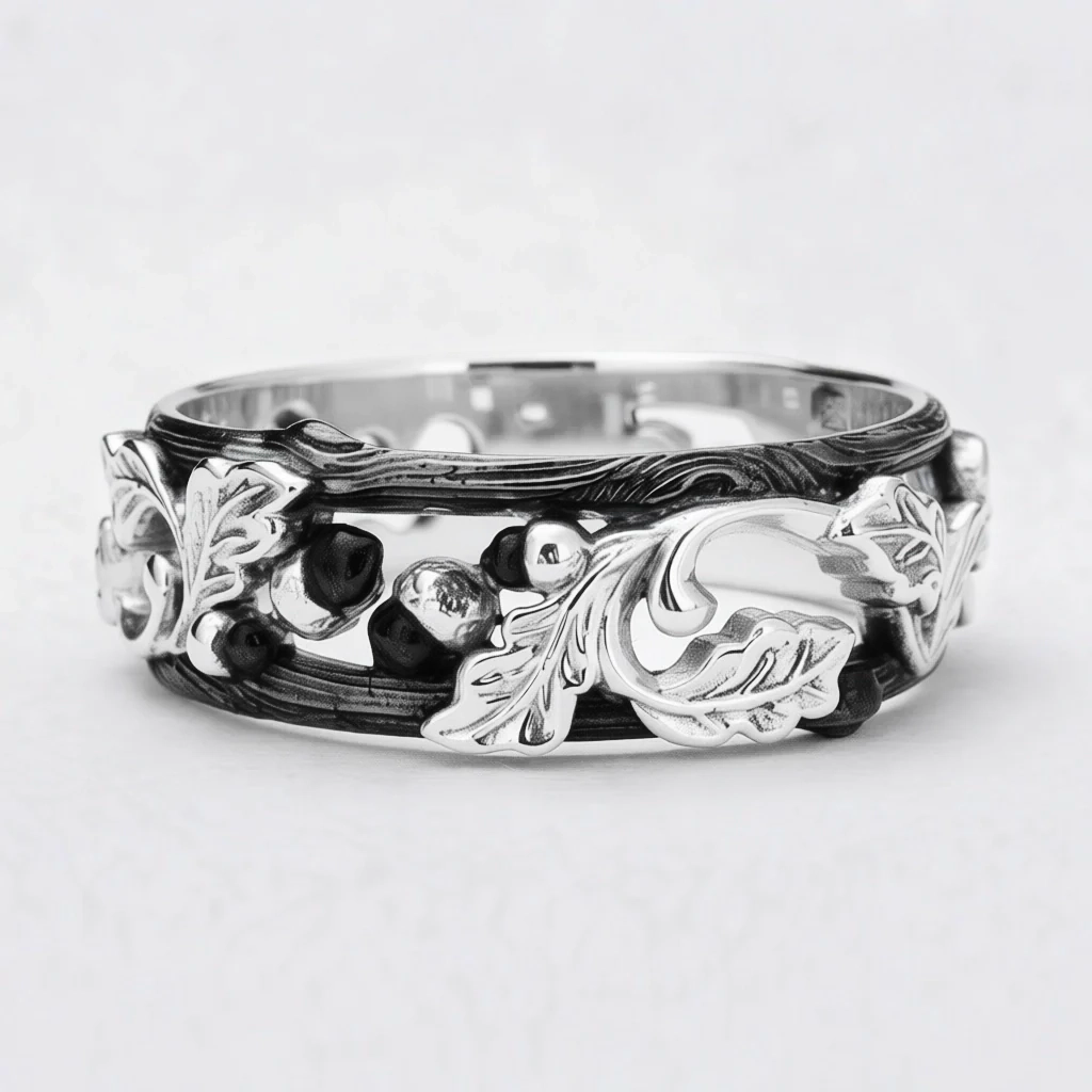 The Dark Grove | An Openwork Wide Band of Oak & Acorn.