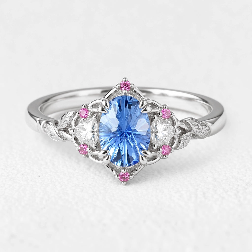 Audrey Three-Stone Sparkle Cut Sapphire Engagement Ring