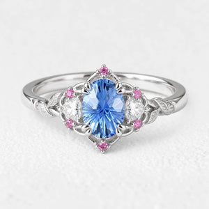 Audrey Three-Stone Sparkle Cut Sapphire Engagement Ring