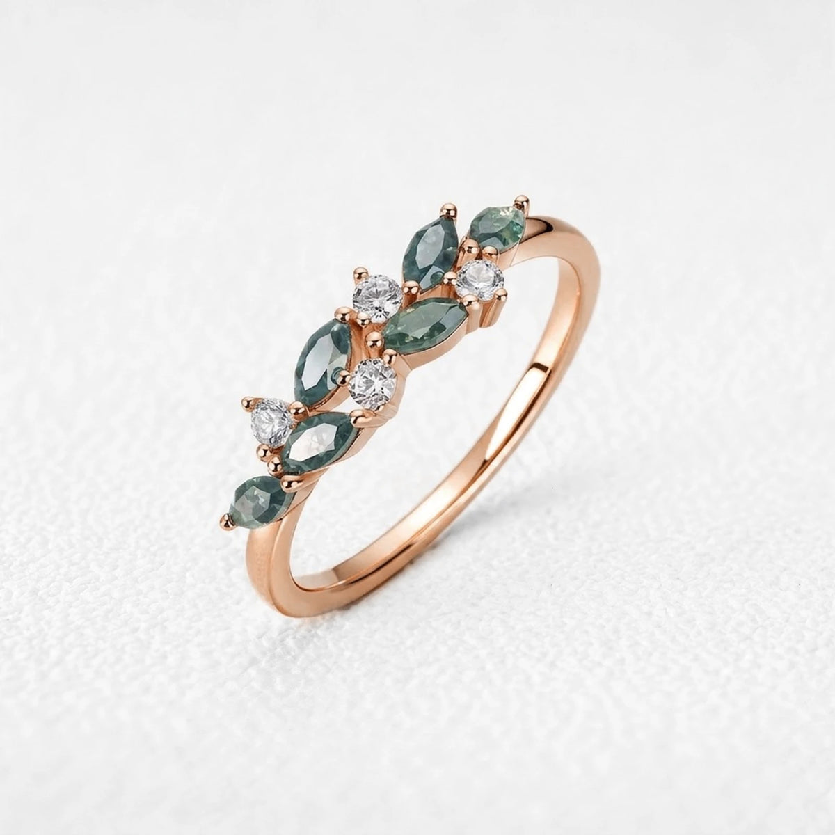 Ivy‘s Frond | Marquise Moss Agate Foliage Stacked Ring
