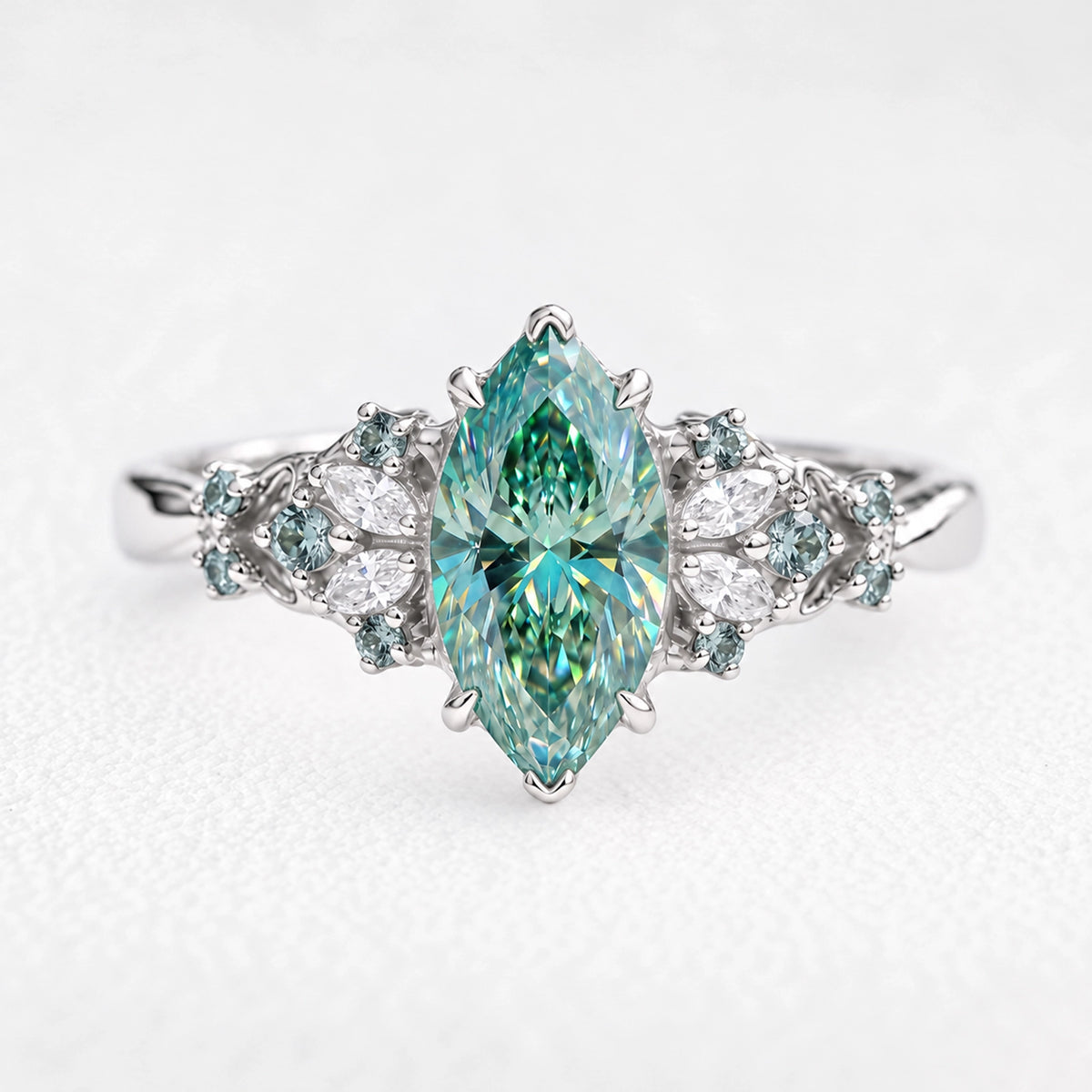 Joséphine’s Verdure | 1CT Marquise-Cut Green Moissanite Vintage Engagement Ring
