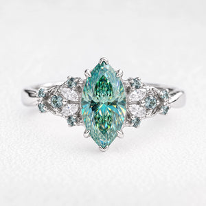 Joséphine’s Verdure | 1CT Marquise-Cut Green Moissanite Vintage Engagement Ring