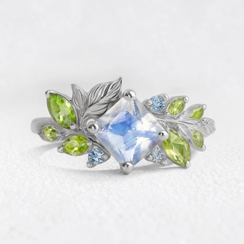 Lydia’s Bloom | Square Moonstone Vine Engagement Ring