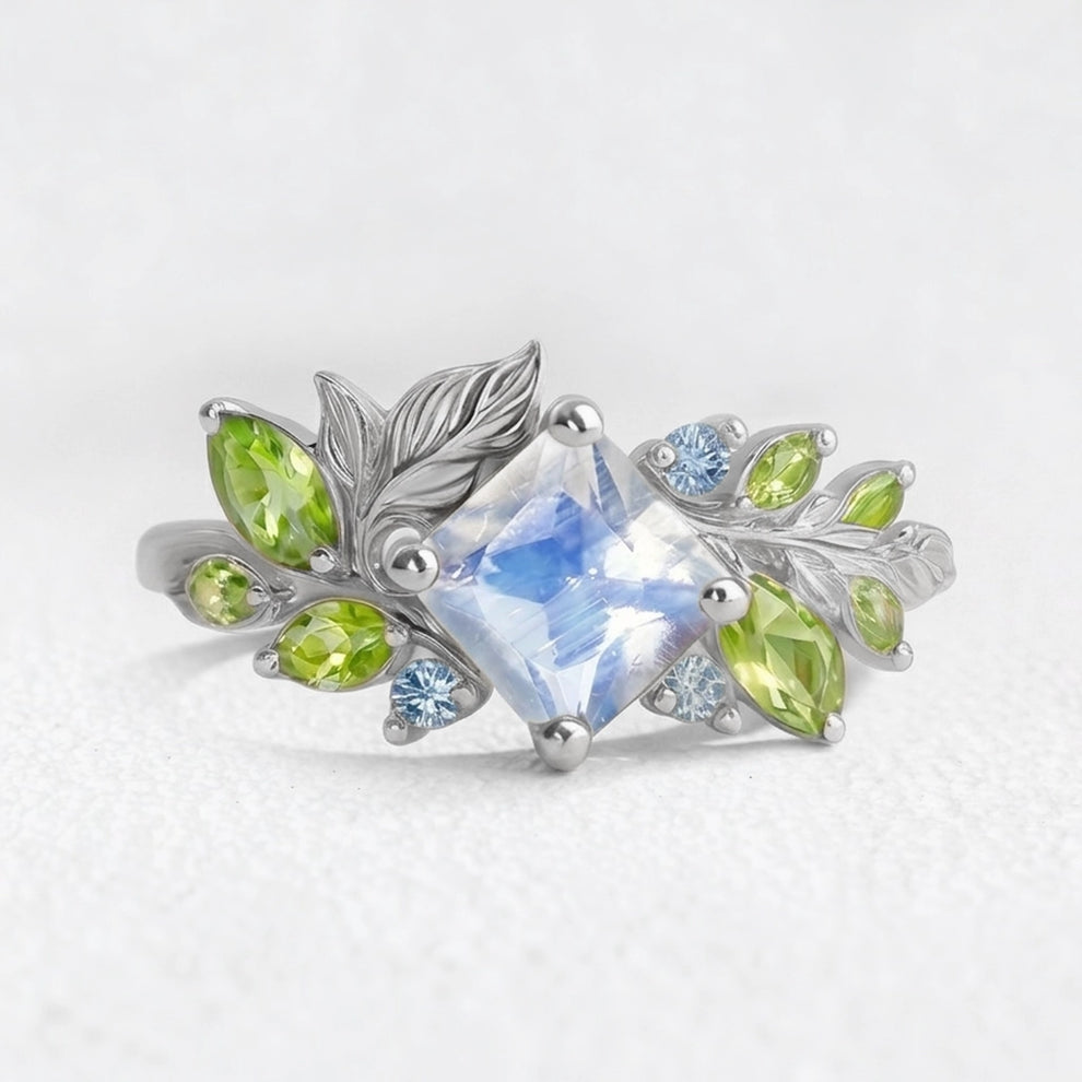 Lydia’s Bloom | Square Moonstone Vine Engagement Ring