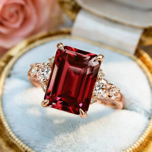 Scarlett‘s Velvet | 2CT Emerald Cut Burgundy Gemstone Ring.