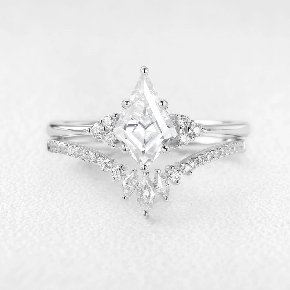 Aurora‘s Orbit | 1.5CT Kite Diamond Chevron & Eternity Band Couple Set 3pcs
